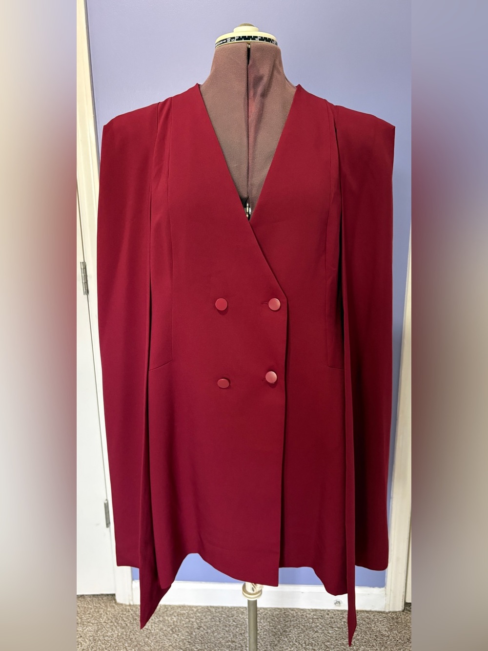 Red Double Breasted Cape Blazer Dress Size 16